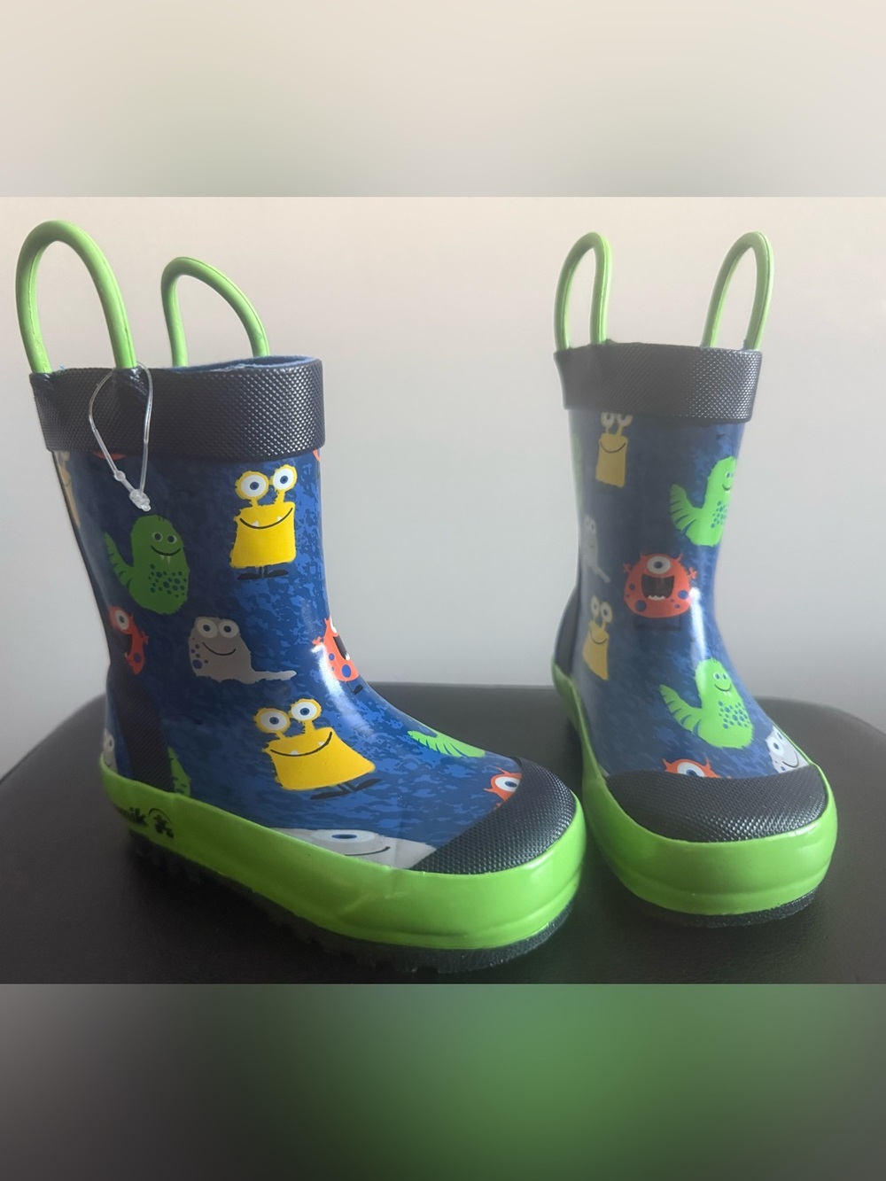 Kamik Blue Monster Rain Boots with Lime Trim